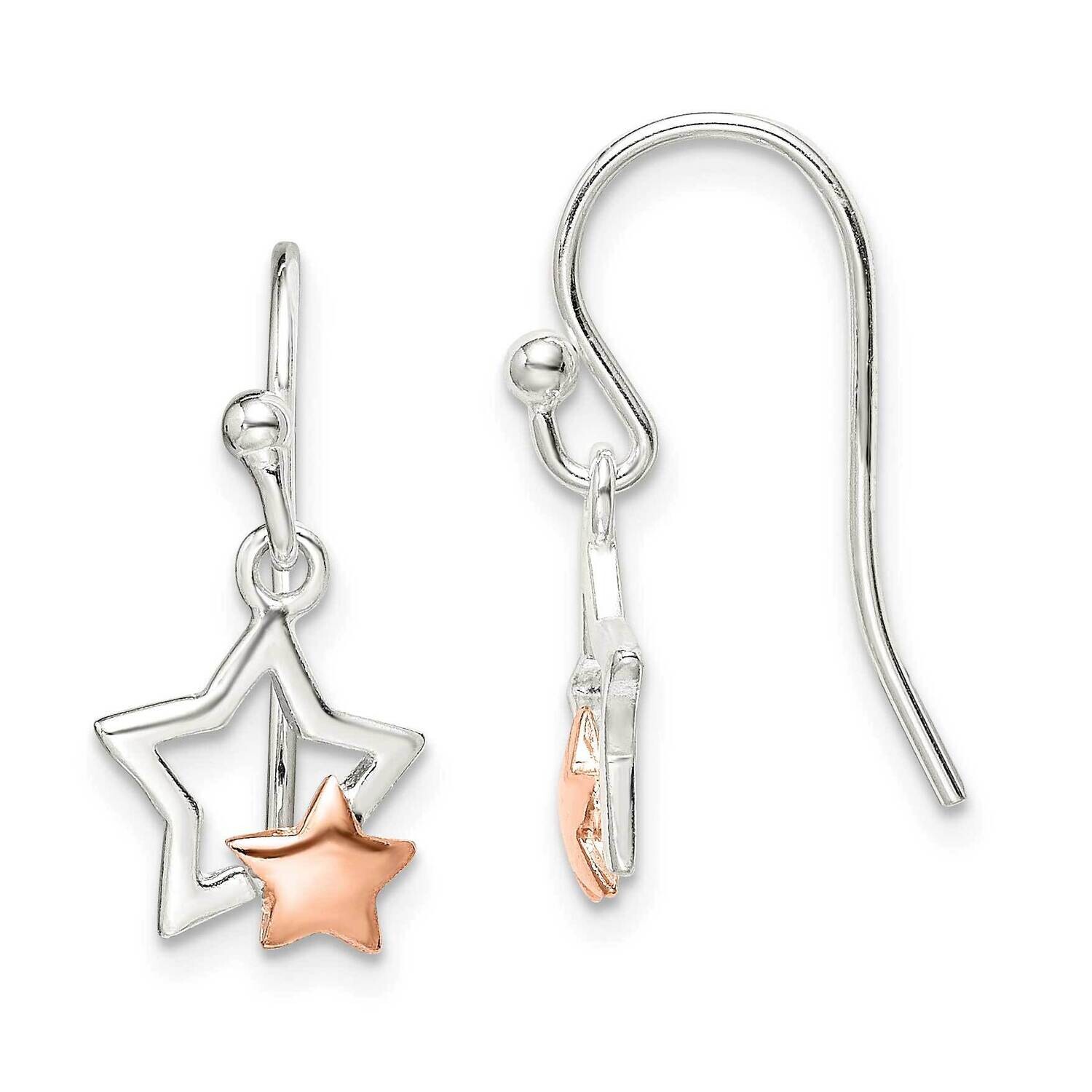 Rose-Tone Star Dangle Earrings Sterling Silver QE14515