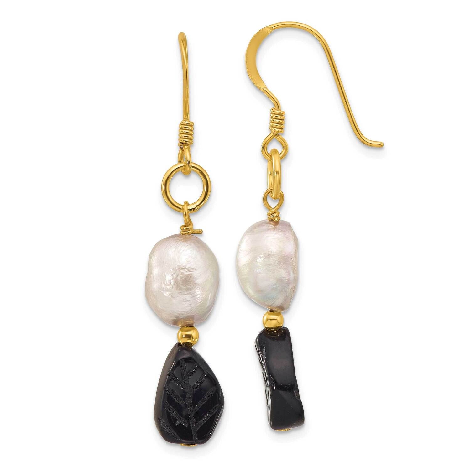 Gold-Plated Grey Fwc Pearl Agate Leaves Earrings Sterling Silver QE16703, MPN: QE16703,