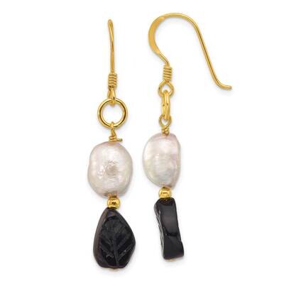 Gold-Plated Grey Fwc Pearl Agate Leaves Earrings Sterling Silver QE16703, MPN: QE16703,