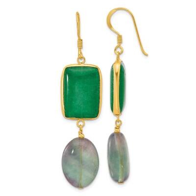 Gold-Plated Polished Aventurine &amp; Fluorite Dangle Earrings Sterling Silver QE17361, MPN: QE17361,