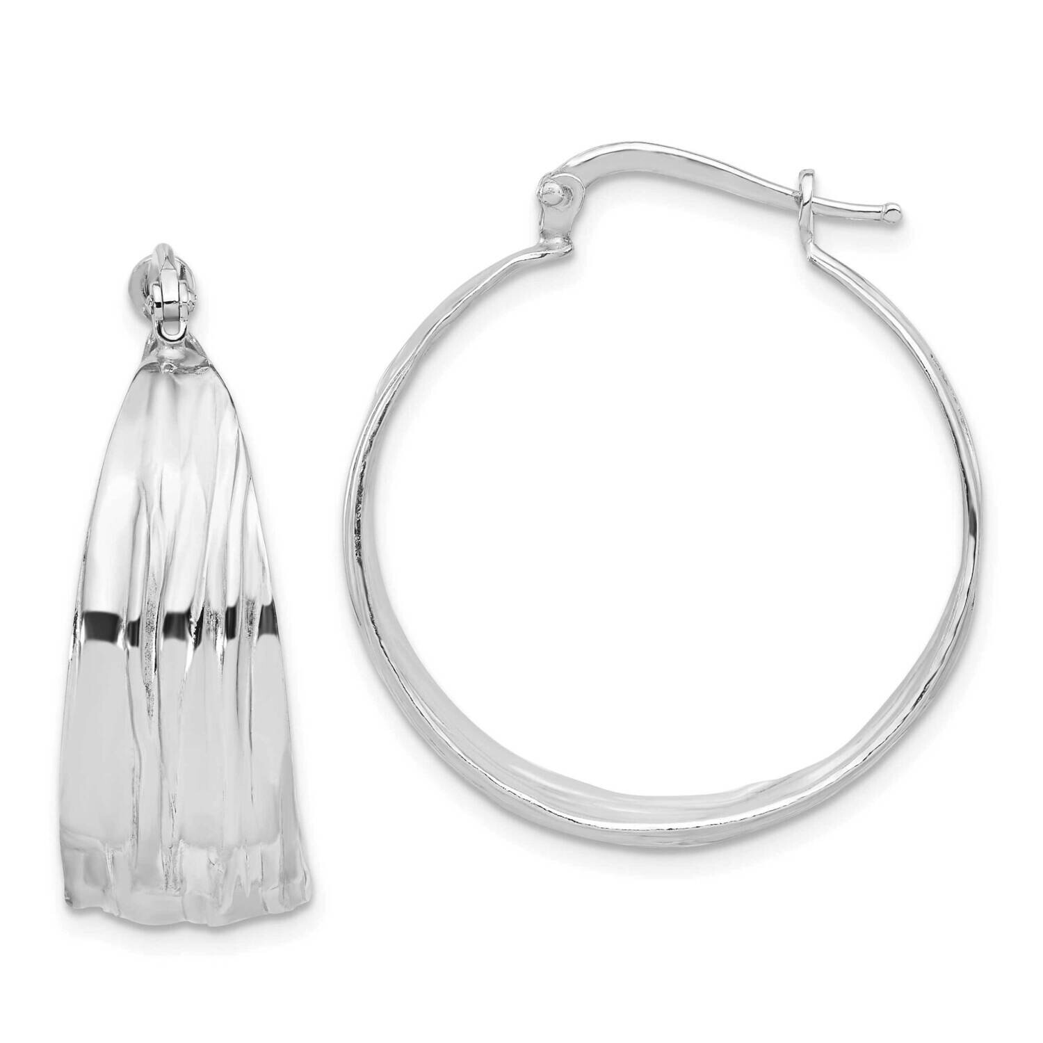 Rh-Plated Textured Tapered Medium Round Hoop Earrings Sterling Silver QE16896, MPN: QE16896,