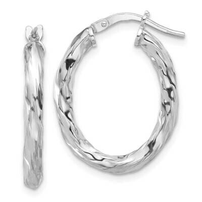 Rh-Plated Polished Textured Twisted Oval Hoop Earrings Sterling Silver QE16835, MPN: QE16835,