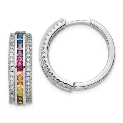 Prizma Channel Set Colorful White CZ Hinged Hoop Earrings Sterling Silver Rhodium-Plated QE14457, M…
