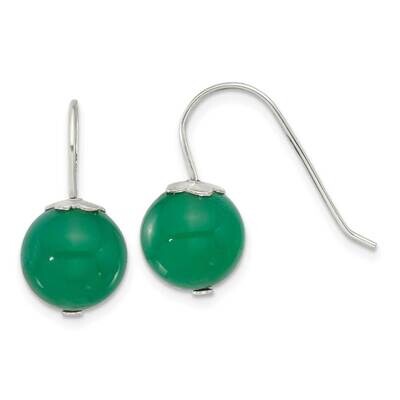 10mm Green Agate Dangle Earrings Sterling Silver Polished QE17340, MPN: QE17340,