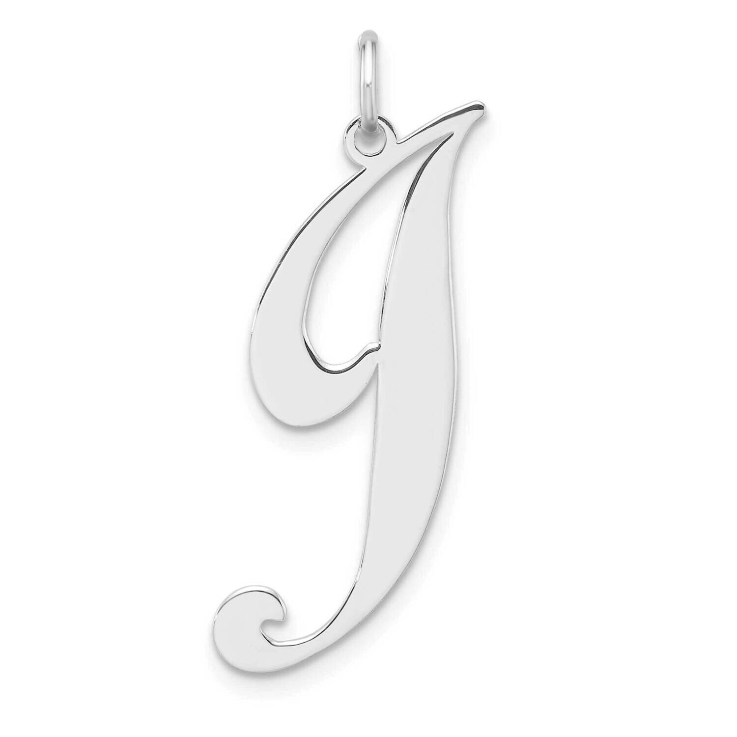 Large Fancy Script Letter J Initial Charm Sterling Silver Rhodium-Plated QC11254J