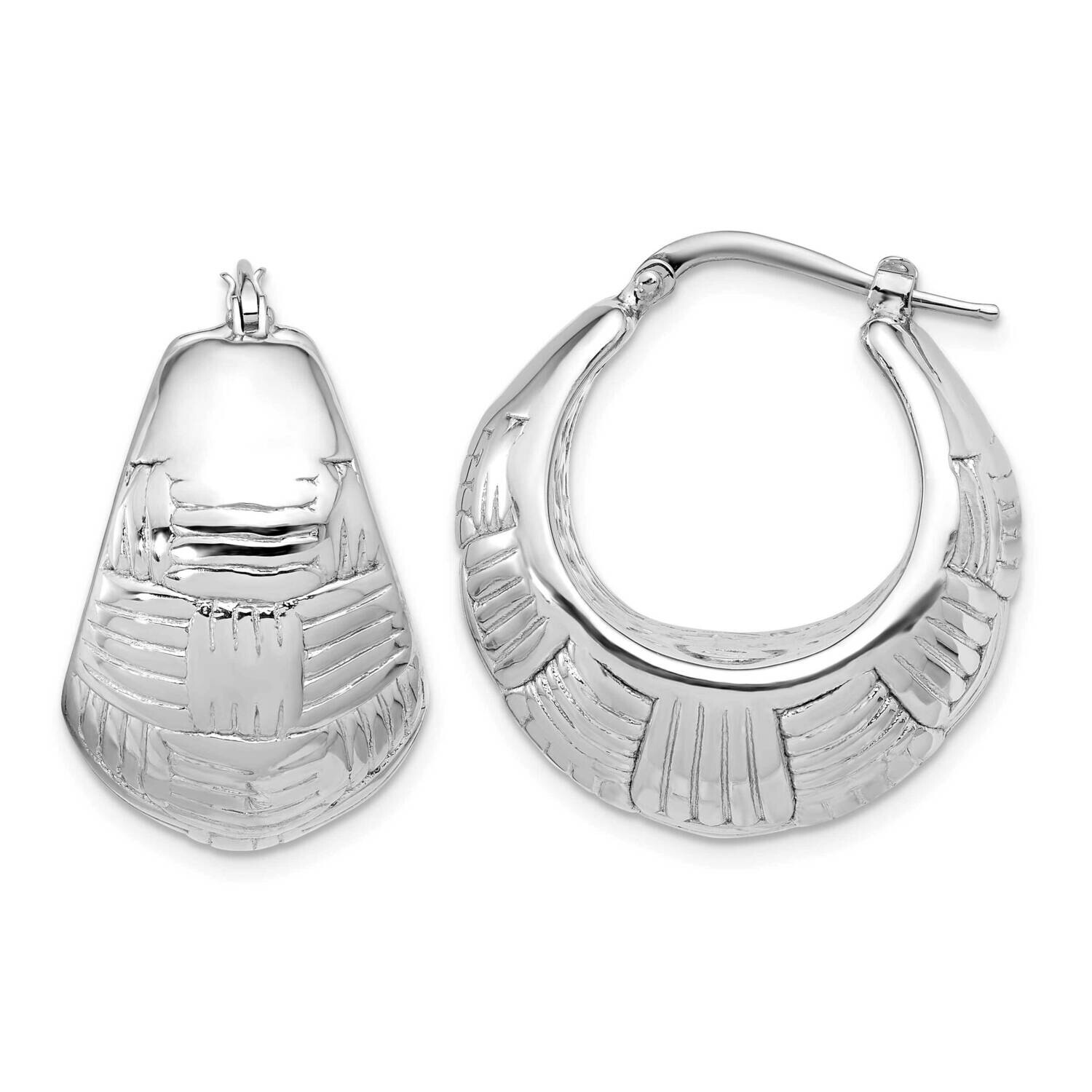 Rh-Plated Polish Woven Round Shrimp Hoop Earrings Sterling Silver QE16902