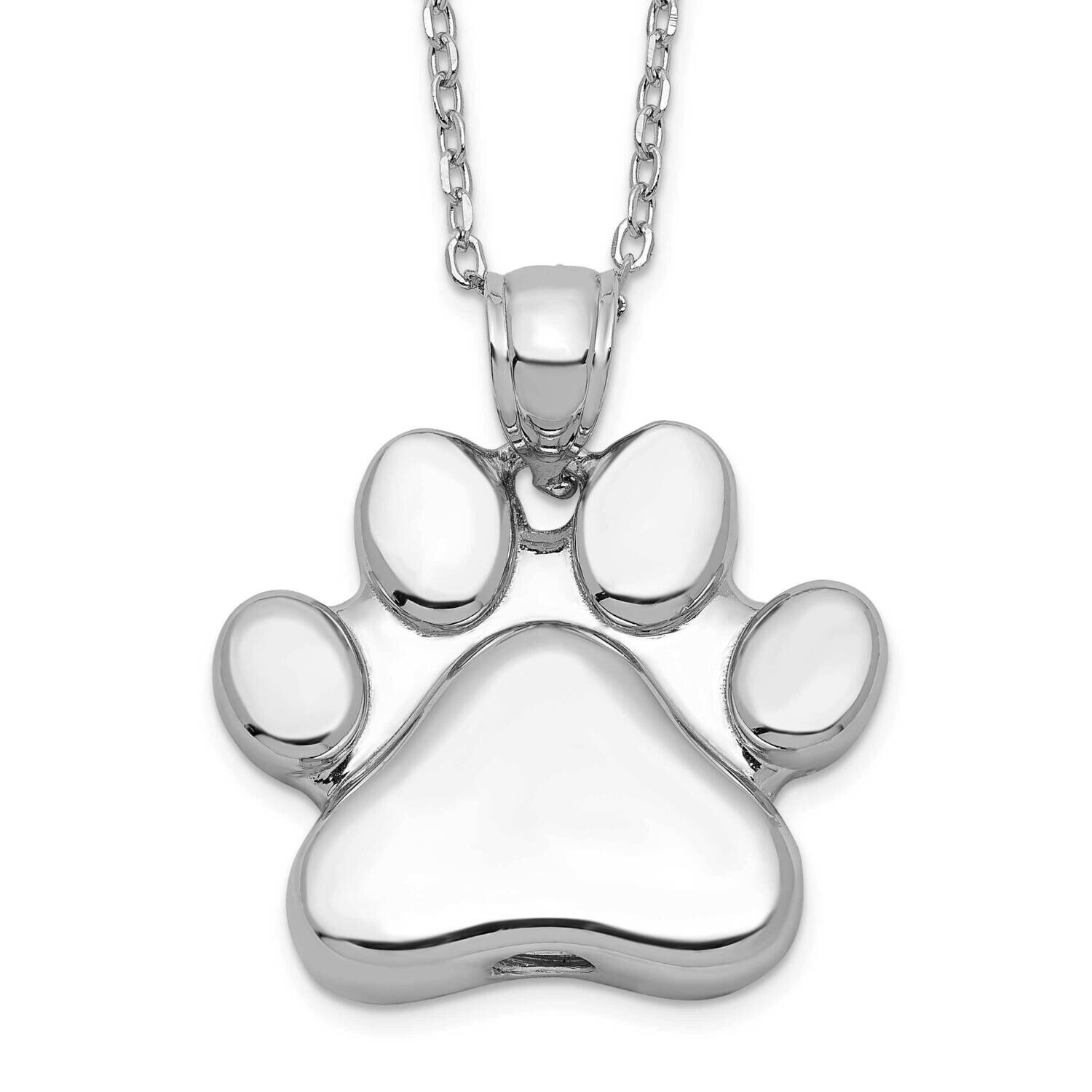 Paw Print Ash Holder 18 Inch Necklace Sterling Silver Rhodium-Plated QC9745-18