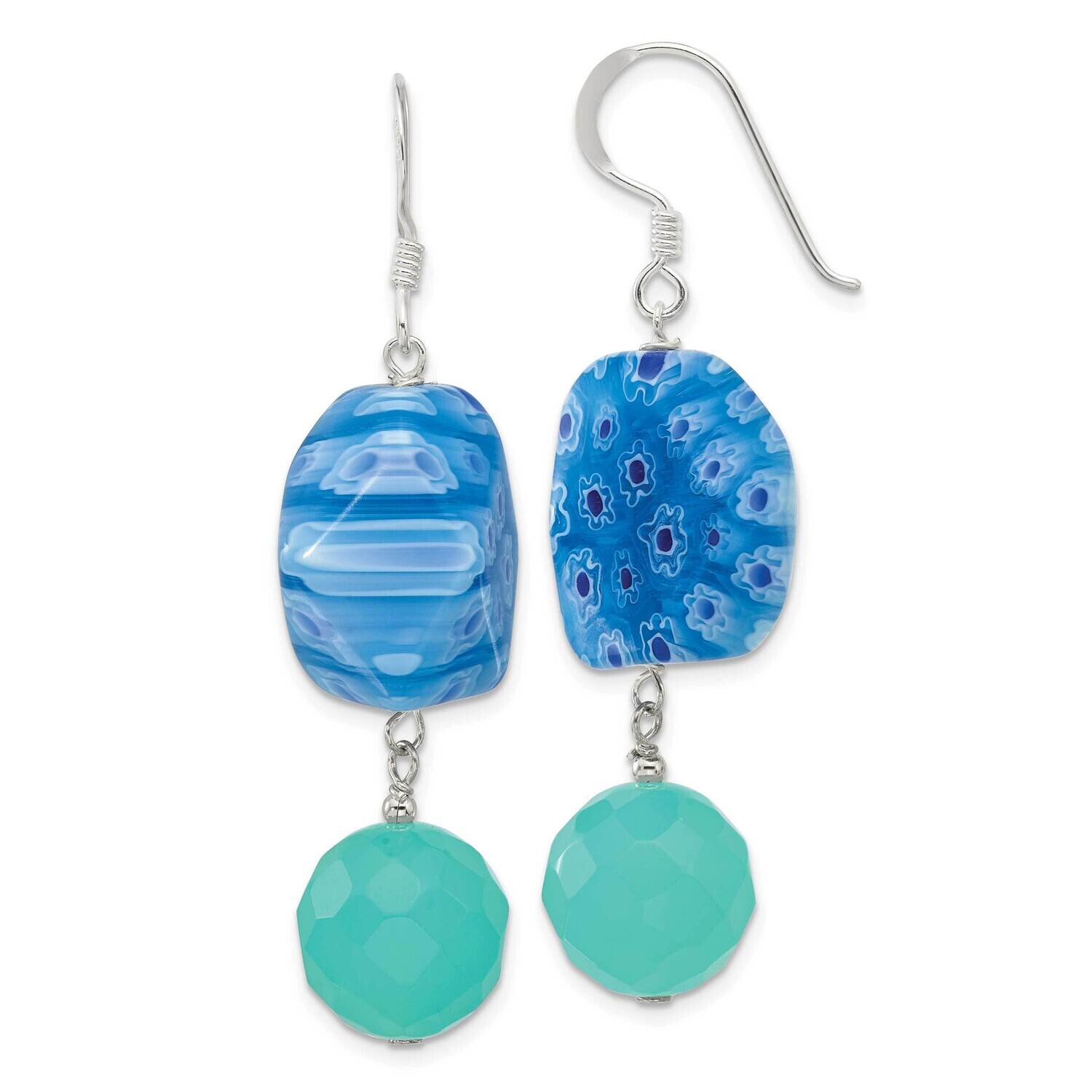 Blue Crystal & Kangsai Glass Bead Dangle Earrings Sterling Silver Polished QE17387