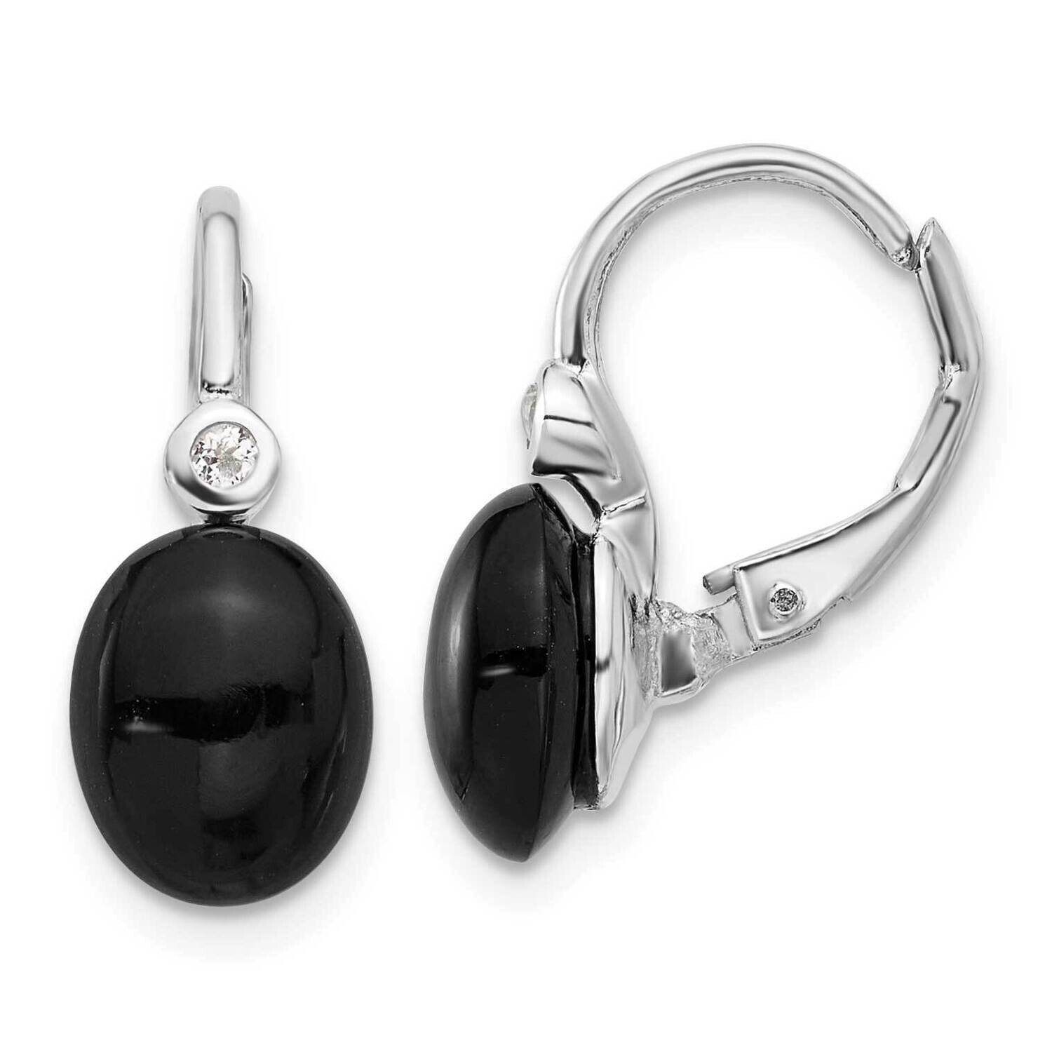 Rh-Plated Polished Onyx &amp; White Topaz Leverback Earrings Sterling Silver QE17399, MPN: QE17399,