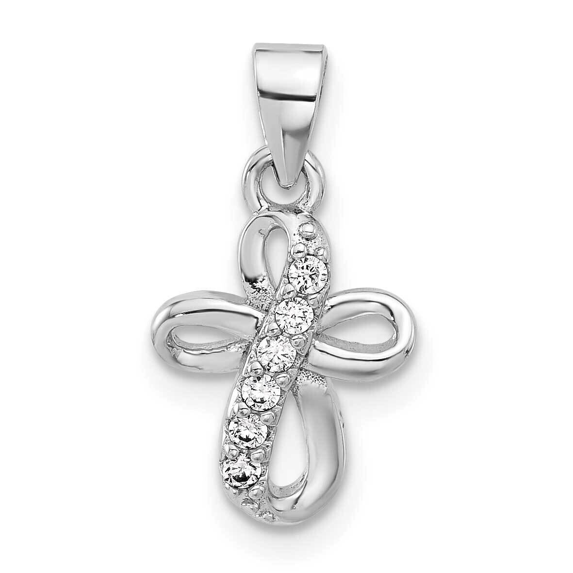 CZ Small Cross Pendant Sterling Silver Rhodium-Plated QC11407