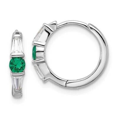 Green/White CZ Hinged Hoop Earrings Sterling Silver Rhodium-Plated QE17177, MPN: QE17177,