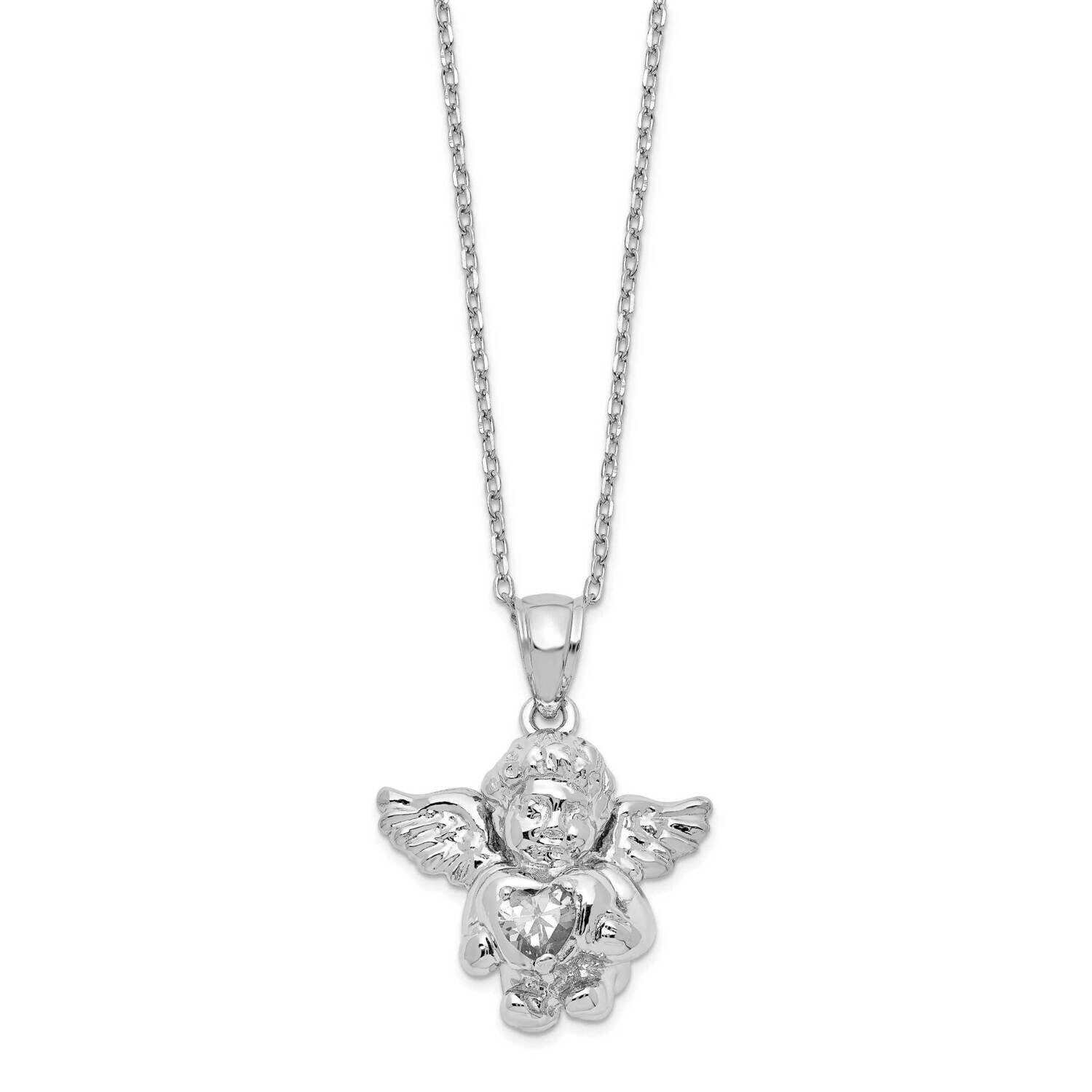 Rh-Pltd CZ April Birthstone Angel Ash Holder 18 Inch Necklace Sterling Silver QC9753APR-18, MPN: QC…