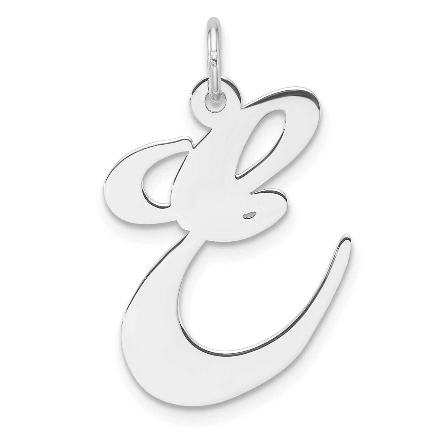 Large Fancy Script Letter E Initial Charm Sterling Silver Rhodium-Plated QC11254E, MPN: QC11254E,