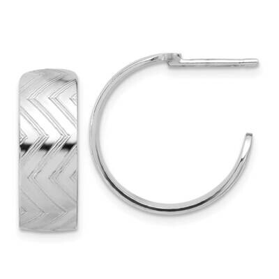 Rhodium Plated Polished Etched C-Hoop Earrings Sterling Silver QE17021, MPN: QE17021,