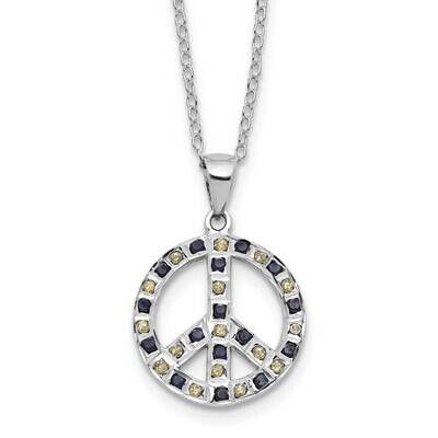 Platinum-Plated Diamond Mystique Black White Peace Sign Necklace Sterling Silver QDF209, MPN: QDF20…