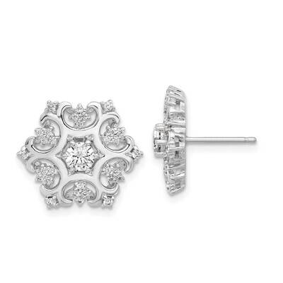 Cheryl M Brilliant-Cut CZ Snowflake Post Earrings Sterling Silver Rhodium-Plated QCM1596, MPN: QCM1…