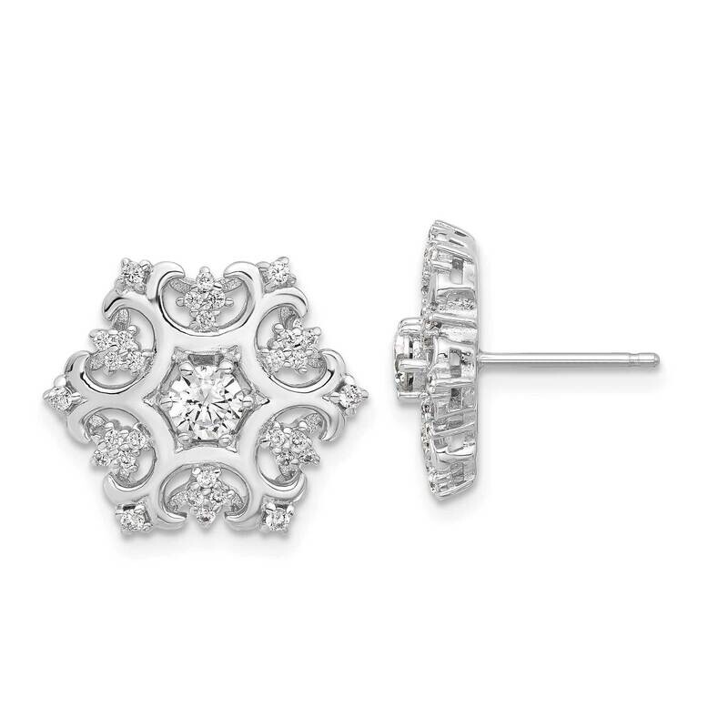 Cheryl M Brilliant-Cut CZ Snowflake Post Earrings Sterling Silver Rhodium-Plated QCM1596