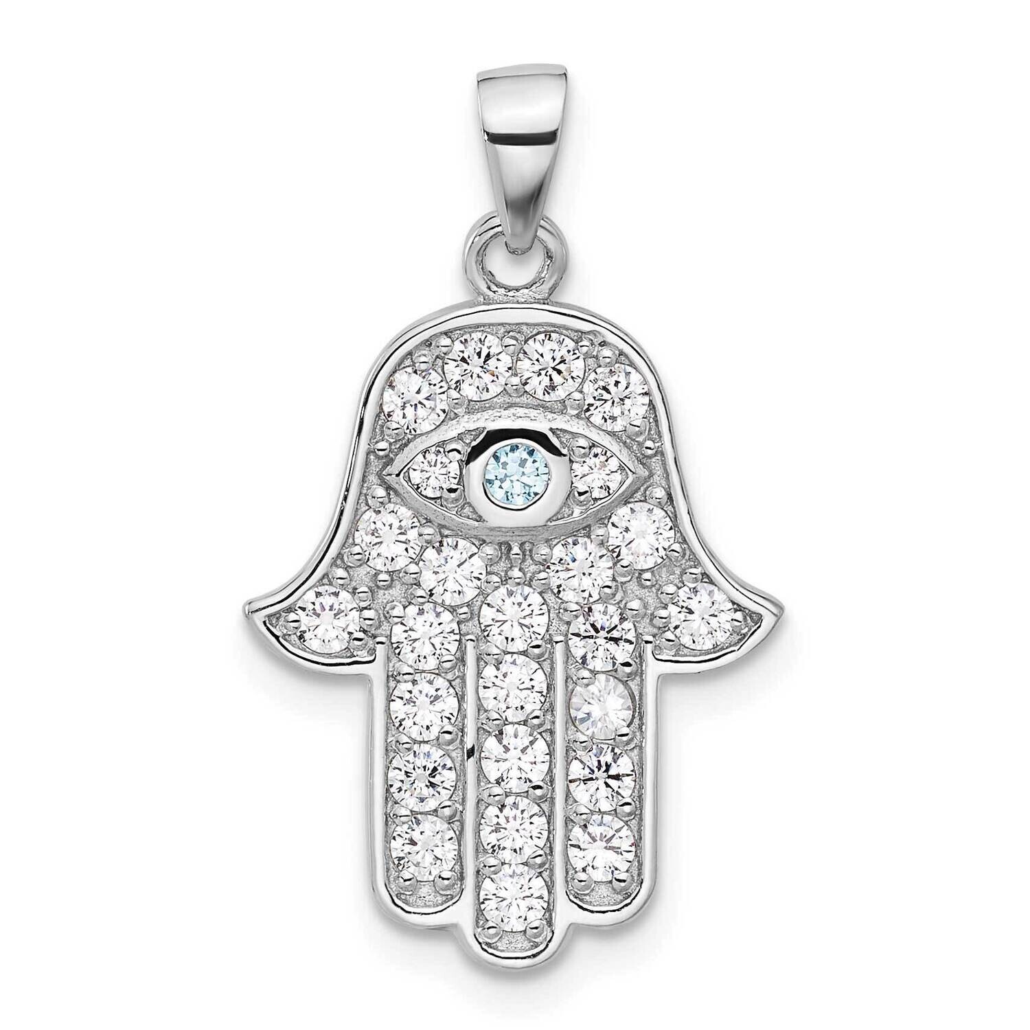 Blue White CZ Hamsa Eye Pendant Sterling Silver Rhodium-Plated QC11484 by Men&#39;s Jewelry and Accesso…