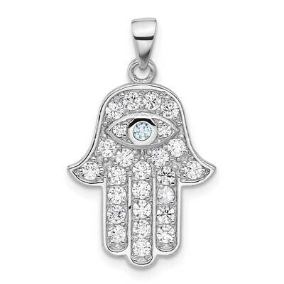 Blue White CZ Hamsa Eye Pendant Sterling Silver Rhodium-Plated QC11484 by Men&#39;s Jewelry and Accesso…