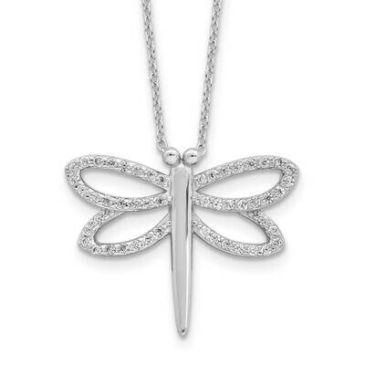 Cheryl M Brilliant-Cut CZ Dragonfly 18 Inch Necklace 2 Inch Extender Sterling Silver Rhodium-Plated…