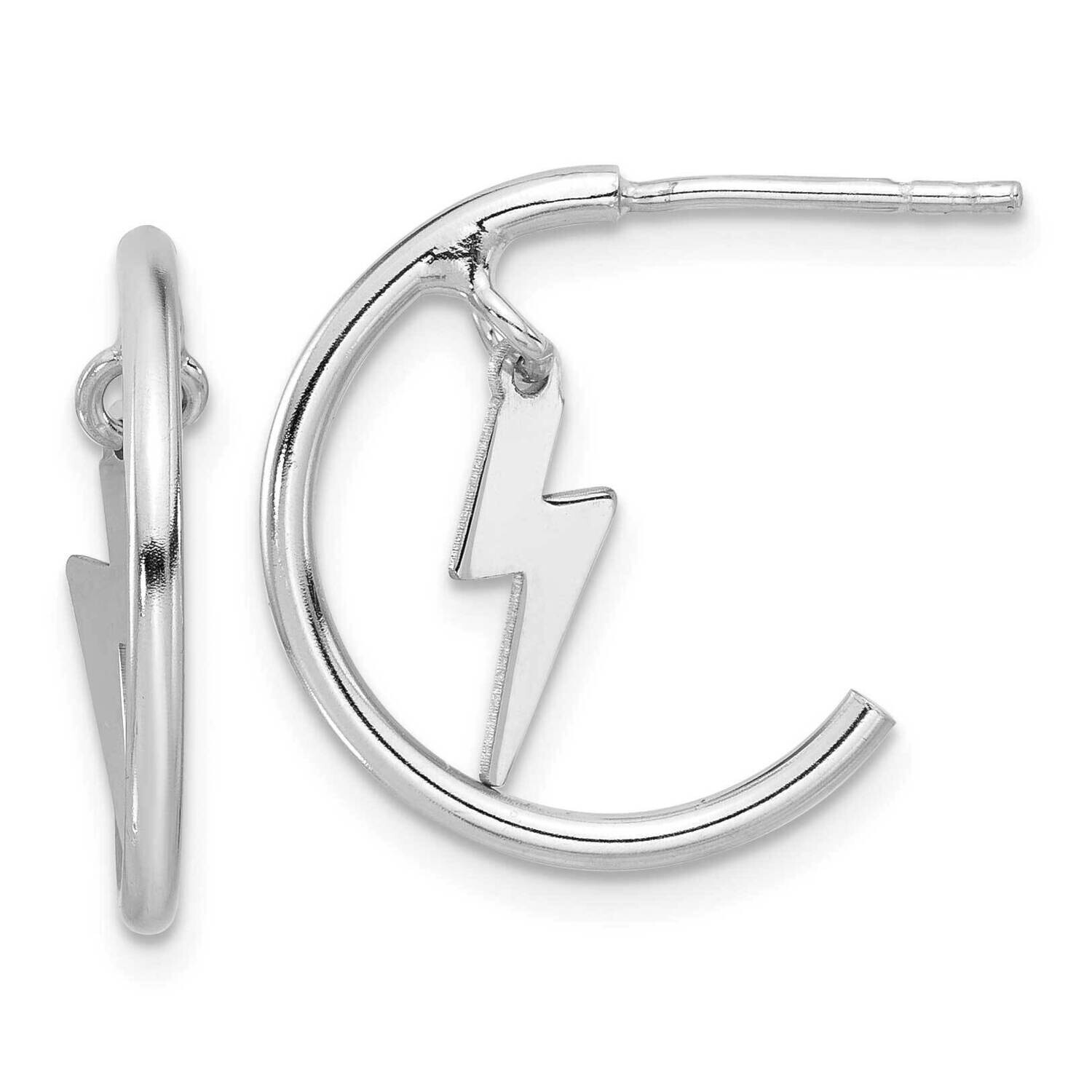 Lighting Bolt Dangle J-Hoop Post Earrings Sterling Silver Rhodium-Plated QE17544