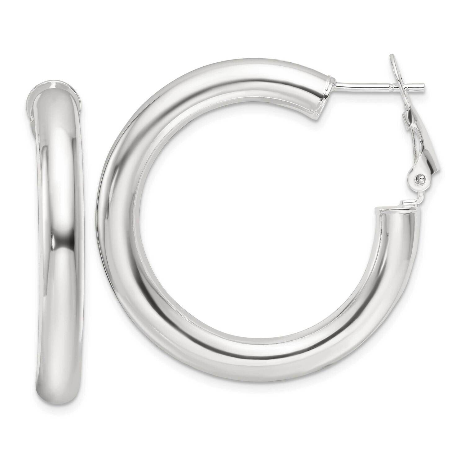 35X5mm Omega Back Round Hoop Earrings Sterling Silver Polished QE16955, MPN: QE16955,