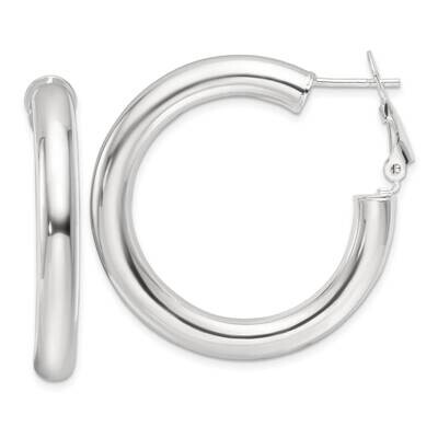 35X5mm Omega Back Round Hoop Earrings Sterling Silver Polished QE16955, MPN: QE16955,
