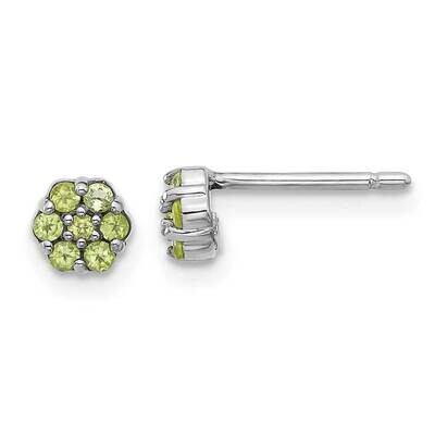 Peridot Flower Post Earrings Sterling Silver Rhodium-Plated QE17760PE, MPN: QE17760PE,