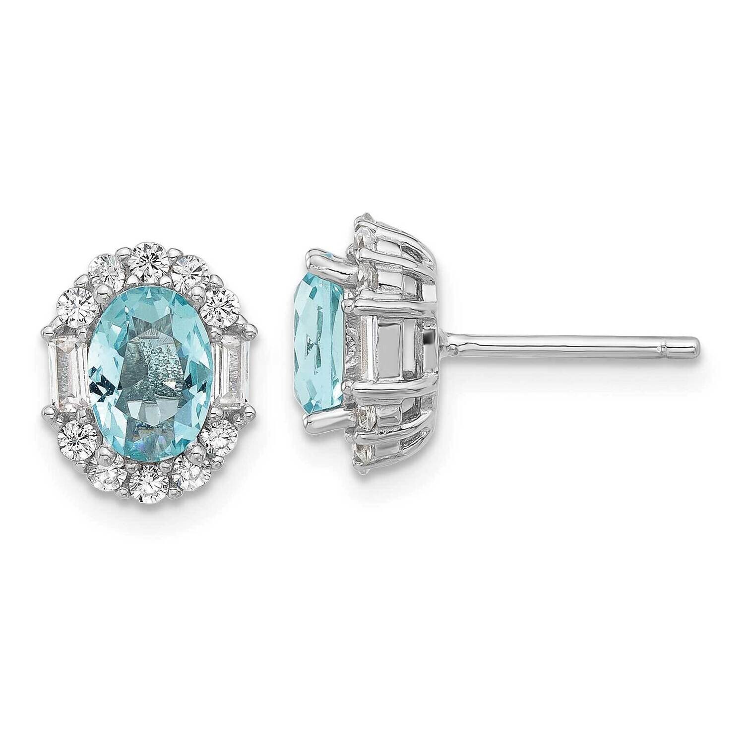 Cheryl M Blue &amp; White Brilliant-Cut Emerald-Cut CZ Oval Post Earrings Sterling Silver Rhodium-Plate…
