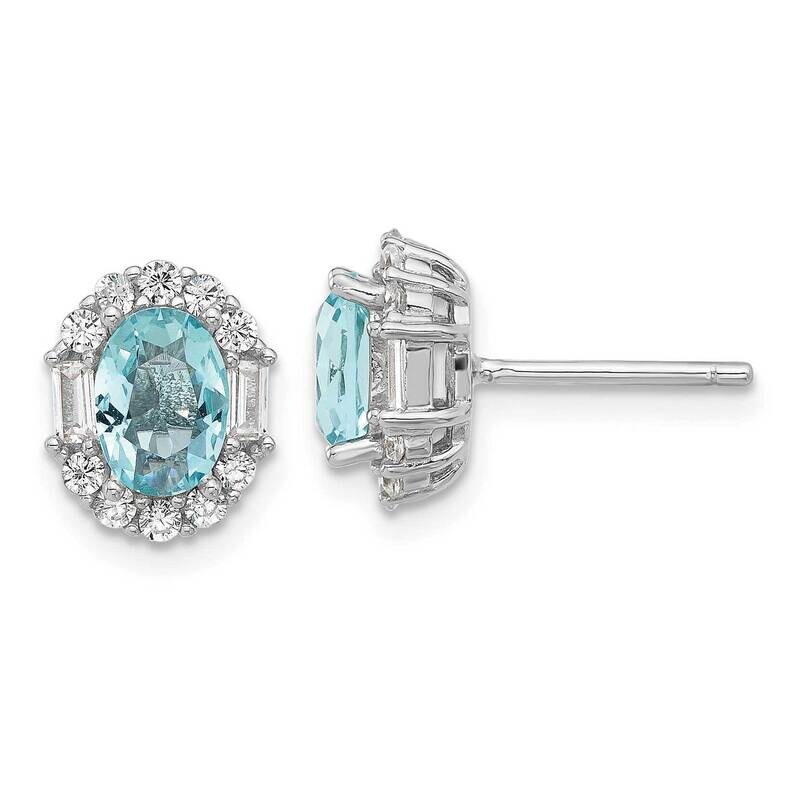 Cheryl M Blue & White Brilliant-Cut Emerald-Cut CZ Oval Post Earrings Sterling Silver Rhodium-Plated QCM1586