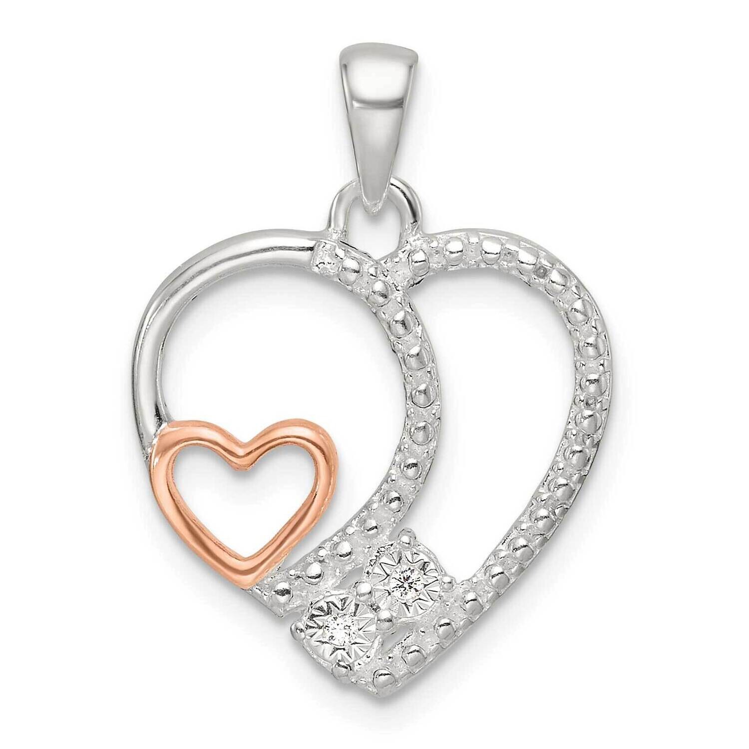 Rose-Tone Polished Diamond-Cut CZ Open Heart Pendant Sterling Silver QC11275, MPN: QC11275,