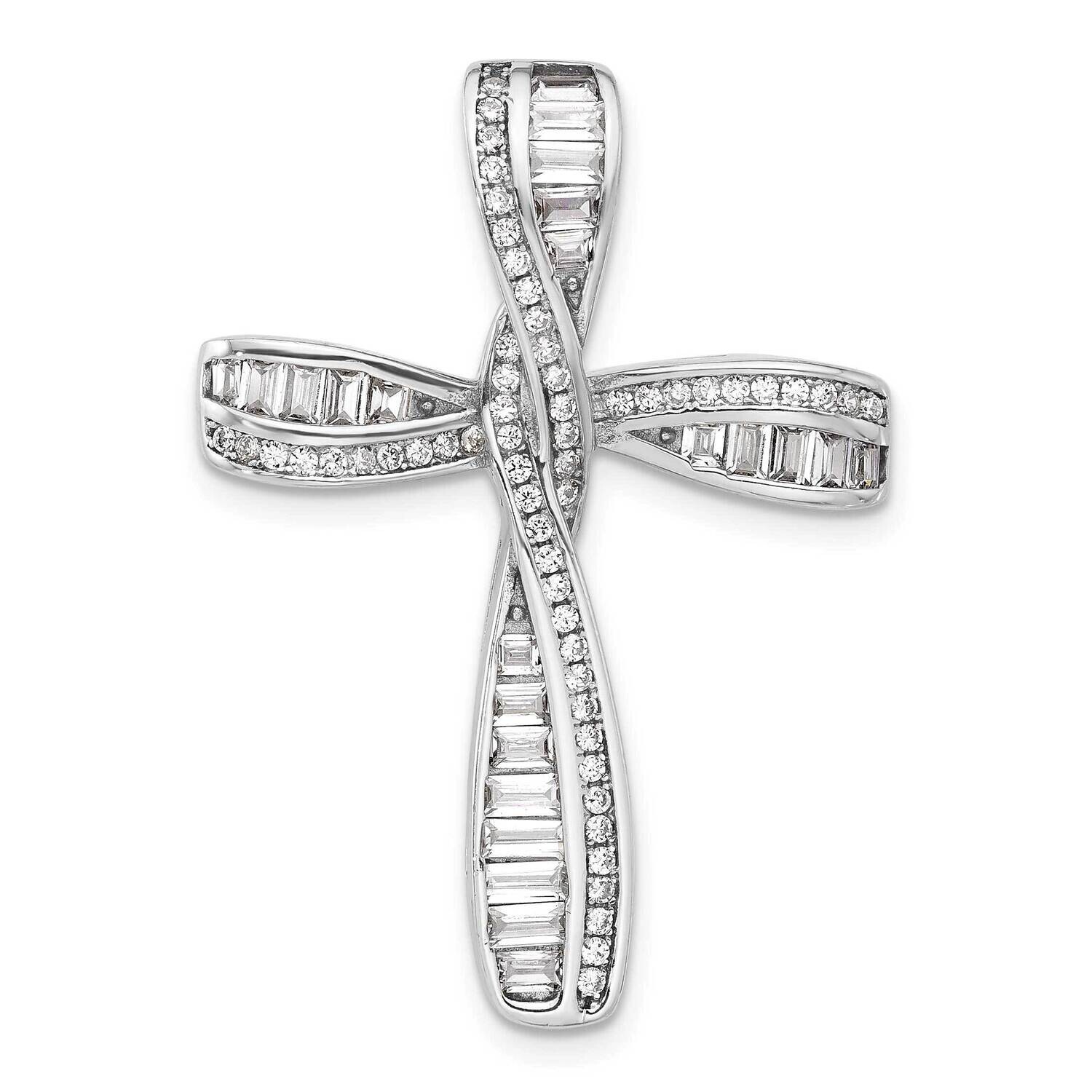CZ Cross Pendant Slide Sterling Silver Rhodium-Plated QC11446, MPN: QC11446,