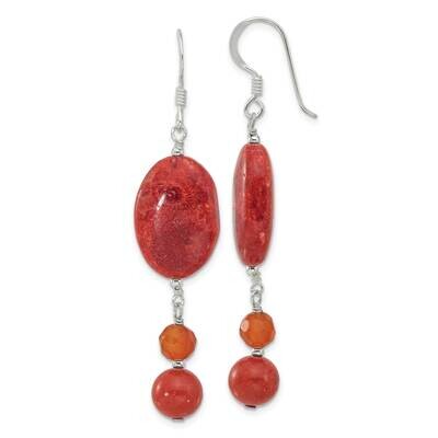 Carnelian Reconstituted Coral Dangle Earrings Sterling Silver Polished QE17320, MPN: QE17320,