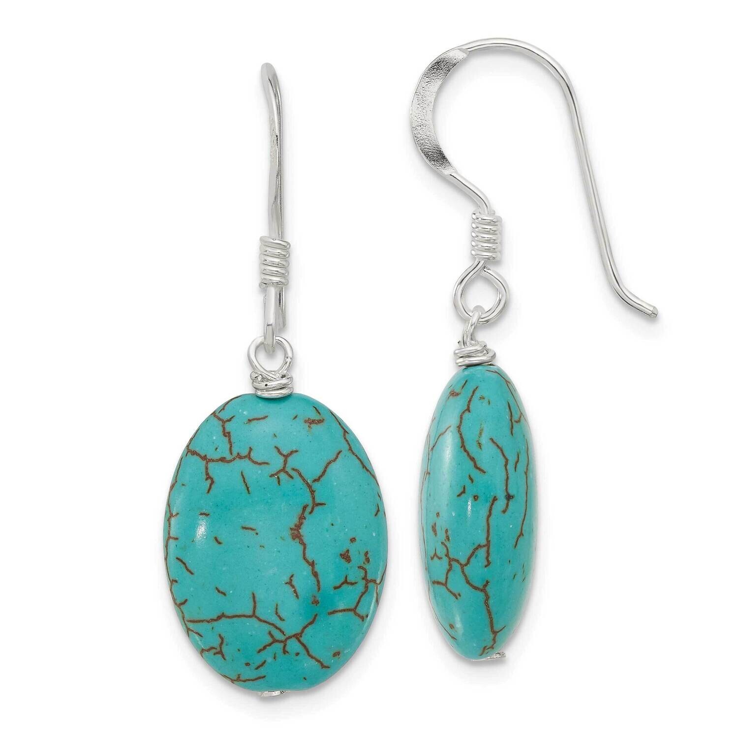 Recon. Magnesite Dangle Shepherd Hook Earrings Sterling Silver QE16691, MPN: QE16691,