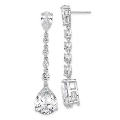 Cheryl M Fancy Brilliant-Cut CZ Teardrop Post Dangle Earrings Sterling Silver Rhodium-Plated QCM163…