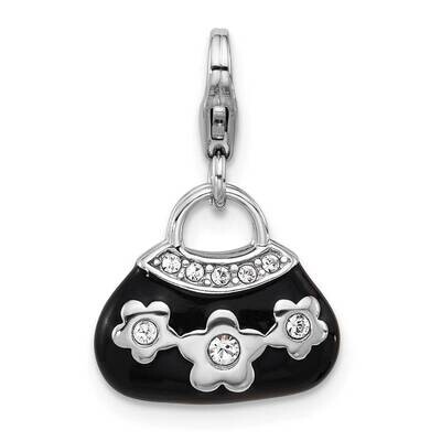 Amore La Vita Rh-Plated Enamel Swarovski Crystal 3-D Handbag Charm Sterling Silver QCC1279, MPN: QC…