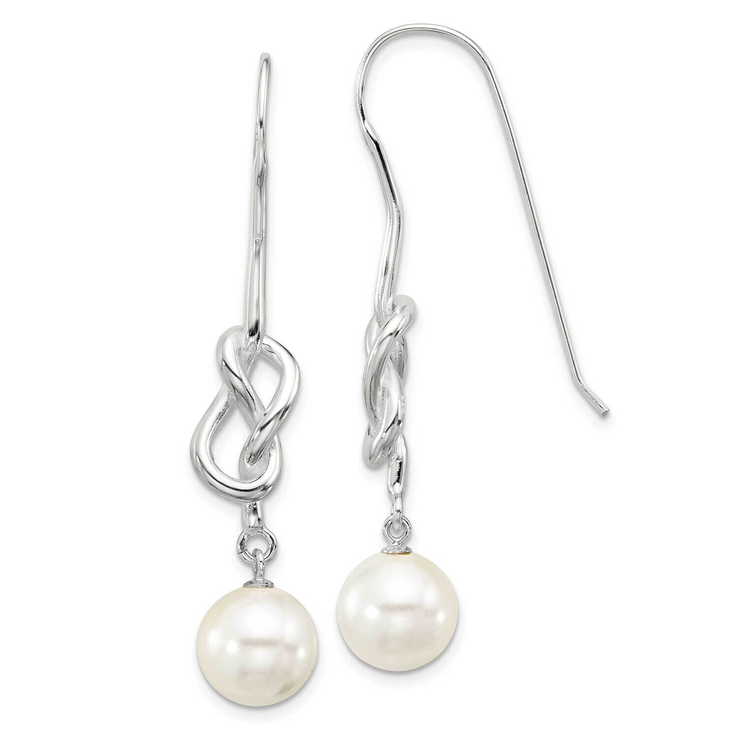 Knot 10mm Glass Pearl Dangle Earrings Sterling Silver Polished QE17256, MPN: QE17256,
