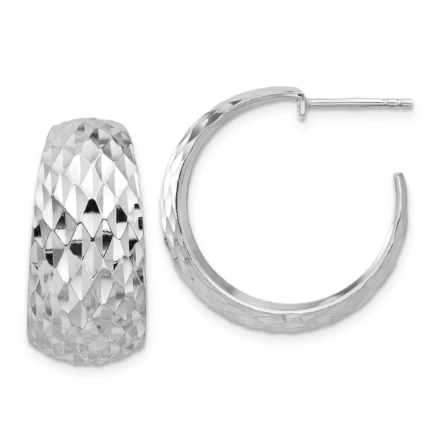 Polish Textured C-Hoop Post Earrings Sterling Silver Rhodium-Plated QE16999