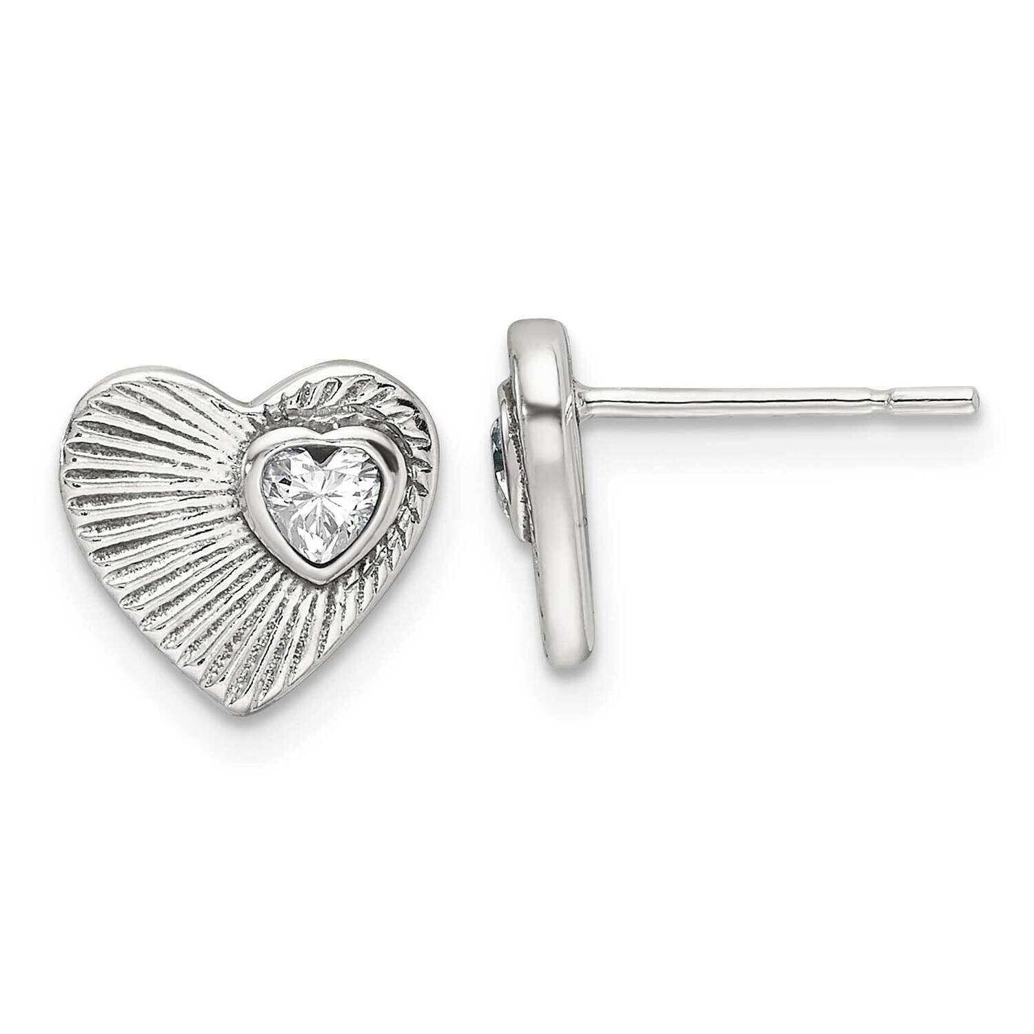 Antiqued Textured CZ Heart Earrings Sterling Silver Polished QE17506, MPN: QE17506,