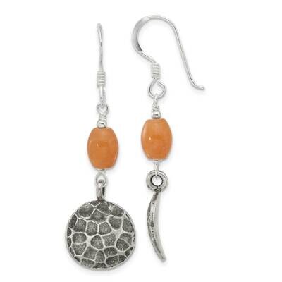 Oxidized Aventurine Dangle Shepherd Hook Earrings Sterling Silver QE16672, MPN: QE16672,