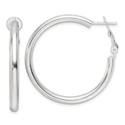 3.25mm Omega Back Round Hoop Earrings Sterling Silver Polished QE16949, MPN: QE16949,