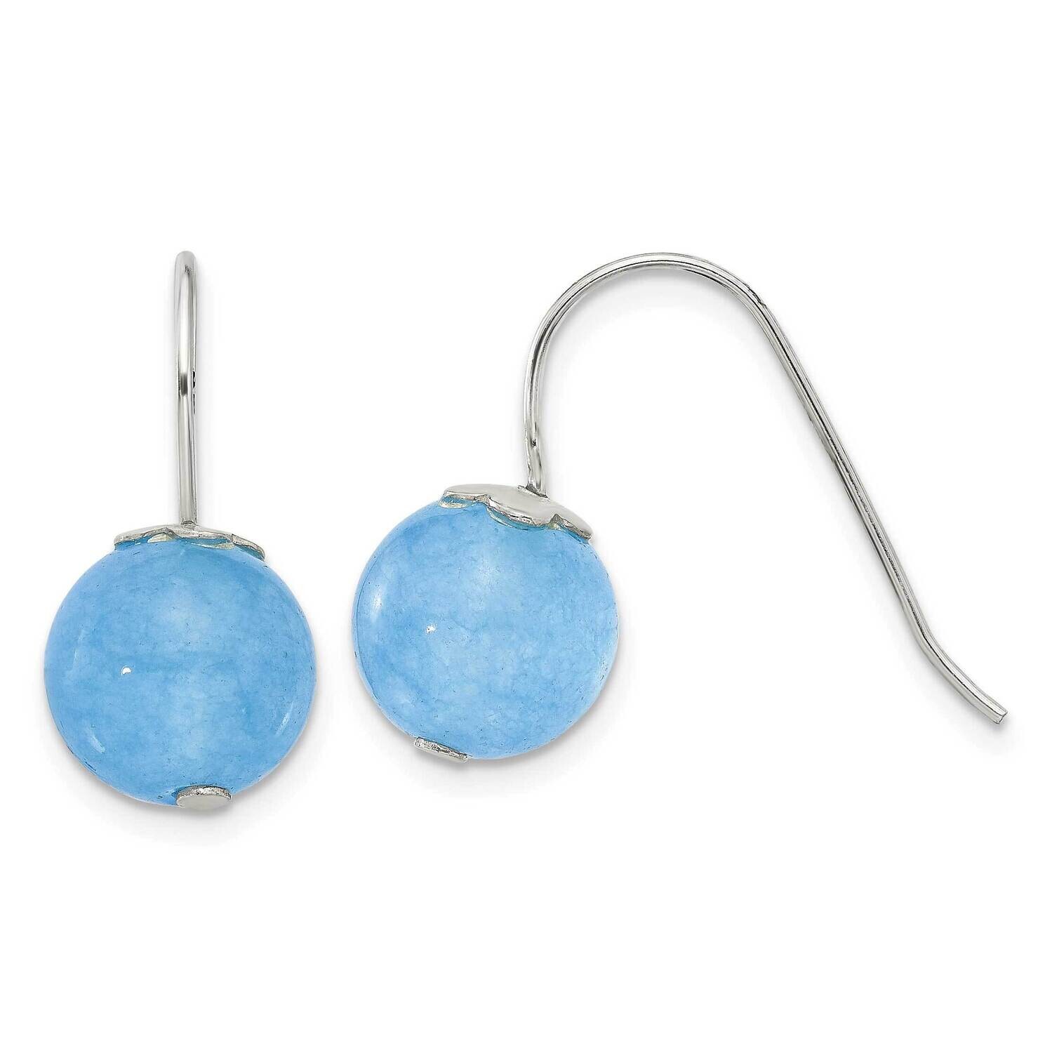 10mm Round Blue Aventurine Dangle Earrings Sterling Silver Polished QE17374