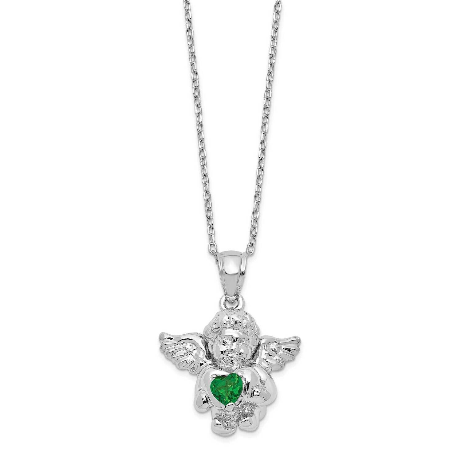 Rh-Pltd CZ May Birthstone Angel Ash Holder 18 Inch Necklace Sterling Silver QC9753MAY-18, MPN: QC97…