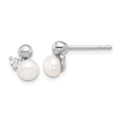 CZ Fwc Pearl Post Earrings Sterling Silver Rhodium-Plated QE16753, MPN: QE16753,
