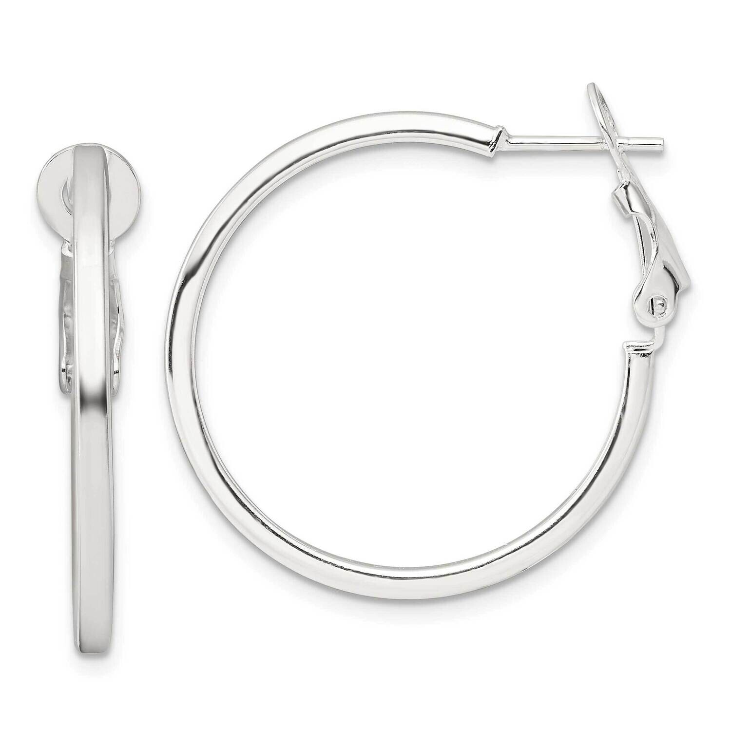2mm Square Tube Omega Back Round Hoop Earrings Sterling Silver QE16959, MPN: QE16959,
