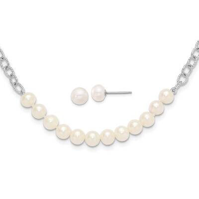 Rh-Plated White Fwc Pearl 18 Inch Necklace Post Earring Set Sterling Silver QH5779SET, MPN: QH5779S…