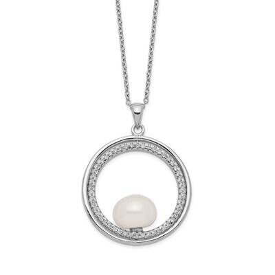 Rhod-Plat 10-11mm White Button Fwc Pearl CZ Necklace Sterling Silver QH5542-18, MPN: QH5542-18, 883…