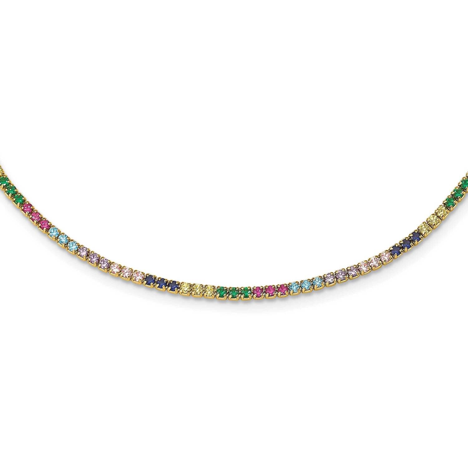 Prizma Flash Gold-Plated 12 Inch Colorful CZ Choker 3 Inch Extender Sterling Silver Gold-Tone 14k QG5050GP-12