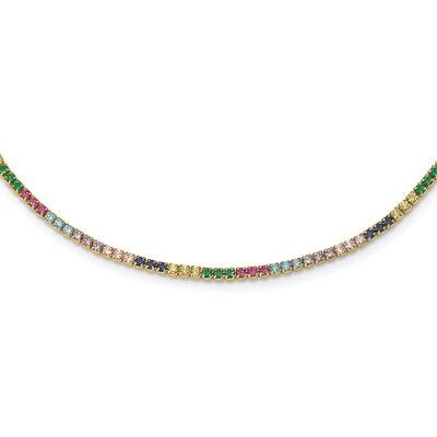 Prizma Flash Gold-Plated 12 Inch Colorful CZ Choker 3 Inch Extender Sterling Silver Gold-Tone 14k Q…