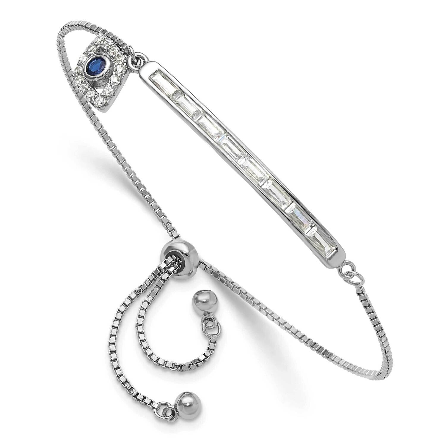 Rh-Plated Created Blue Spinel CZ Evil Eye Adjustable Br Sterling Silver QG6276, MPN: QG6276,